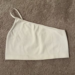 One shoulder white crop top